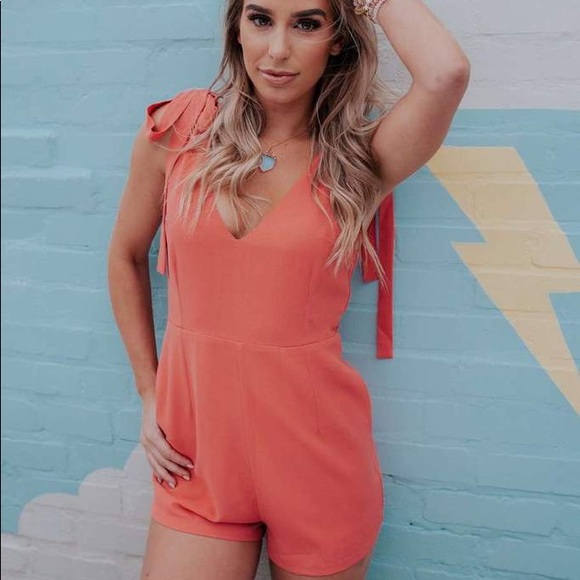 BUDDYLOVE JOAN TIE SHOULDER ROMPER - CORAL - Picture 1 of 14